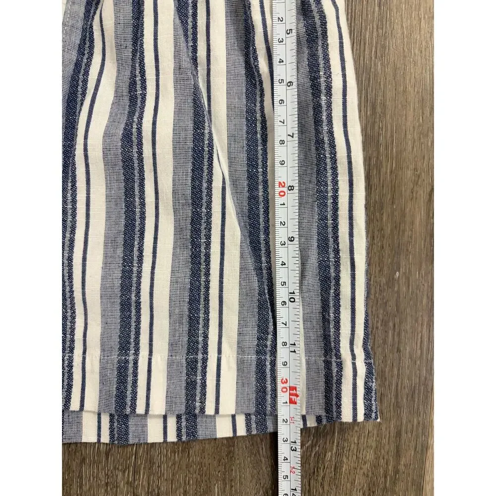 Kourt Striped Linen Blend Pull-On Shorts Blue White High Rise Size XS